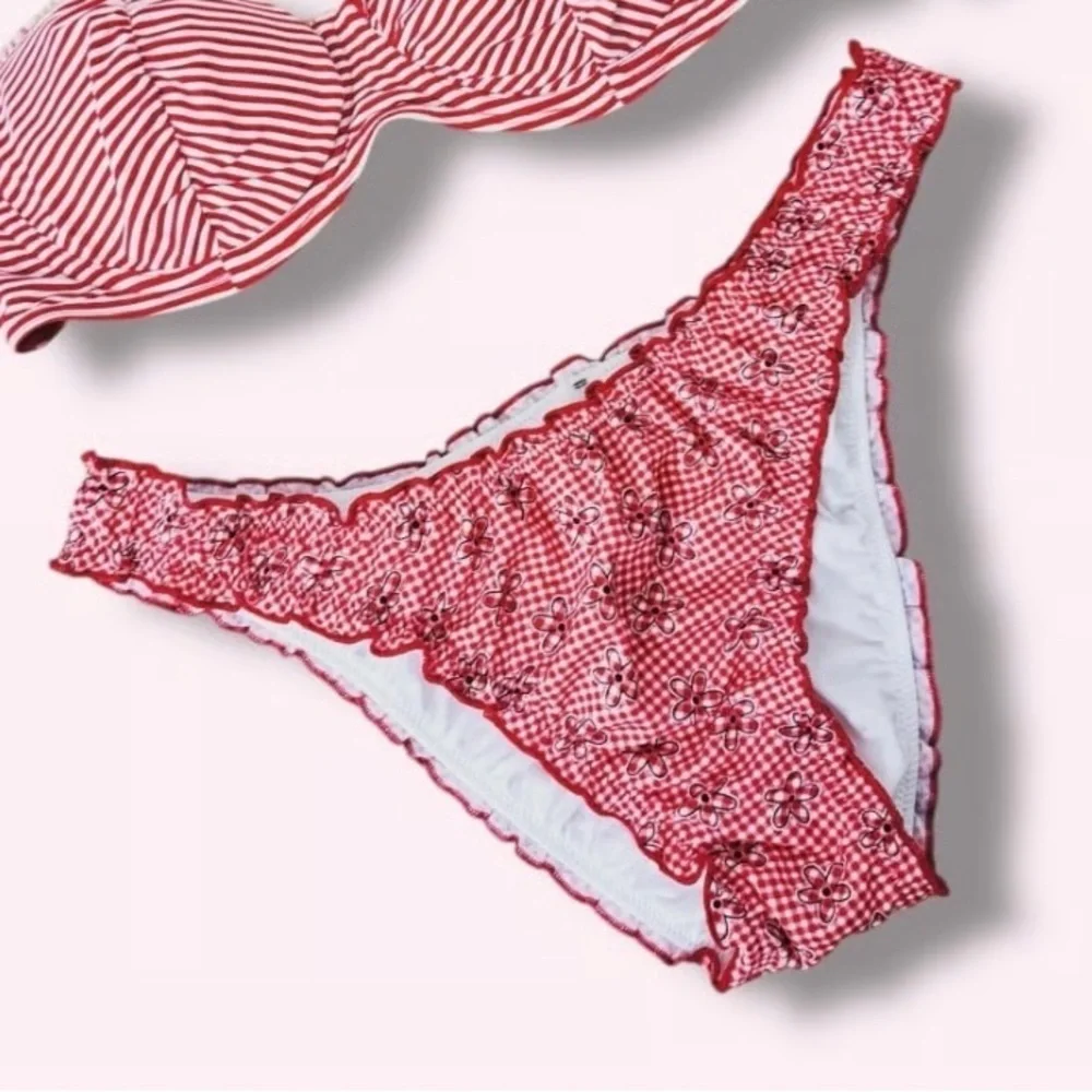 New! Frankie's Bikinis x PINK Red and White sweetwater Cheeky Bikini 3737